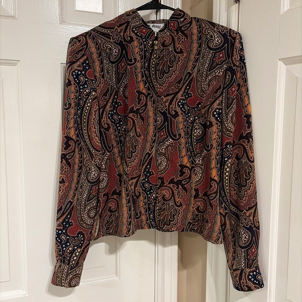 On The Verge Jacket Womens 6 Multicolor Paisley Zip Up Excellent Vintage USA